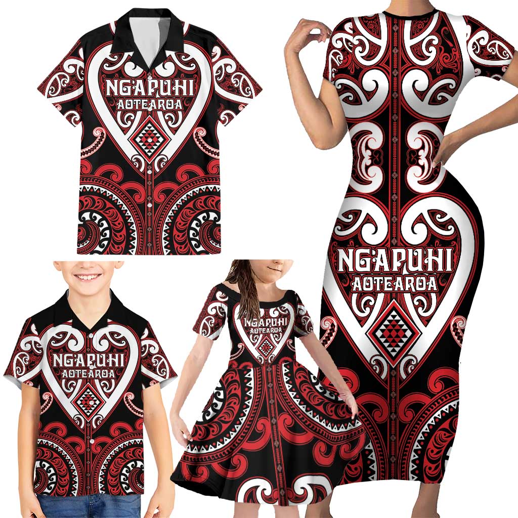Custom Aotearoa Ngapuhi Family Matching Short Sleeve Bodycon Dress and Hawaiian Shirt Maori Tribal Pattern LT05 - Polynesian Pride