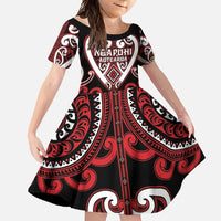 Custom Aotearoa Ngapuhi Family Matching Tank Maxi Dress and Hawaiian Shirt Maori Tribal Pattern LT05 Daughter's Dress Red - Polynesian Pride