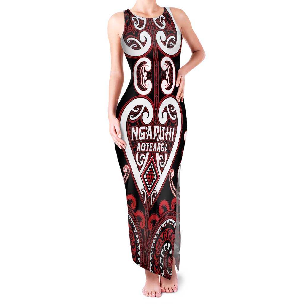 Custom Aotearoa Ngapuhi Family Matching Tank Maxi Dress and Hawaiian Shirt Maori Tribal Pattern LT05 Mom's Dress Red - Polynesian Pride