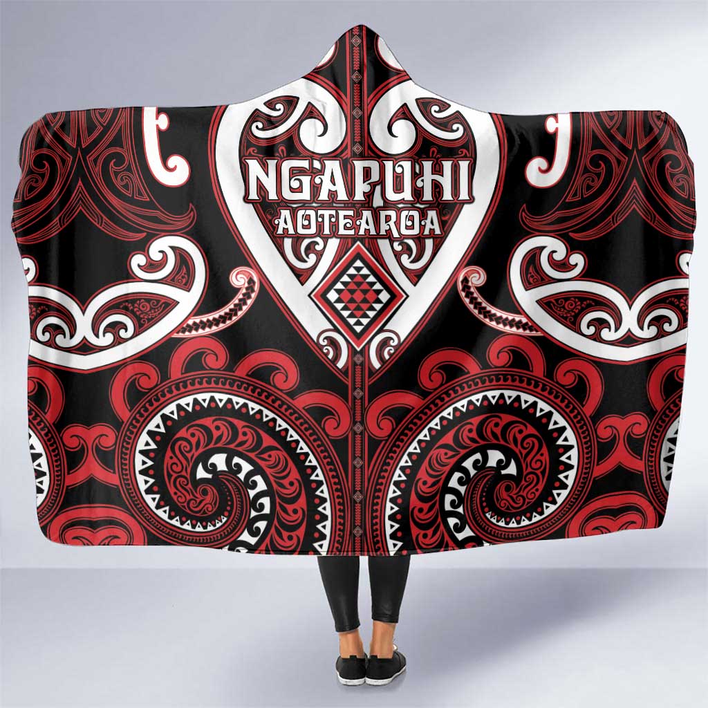 Aotearoa Ngapuhi Hooded Blanket Maori Tribal Pattern LT05 One Size Red - Polynesian Pride