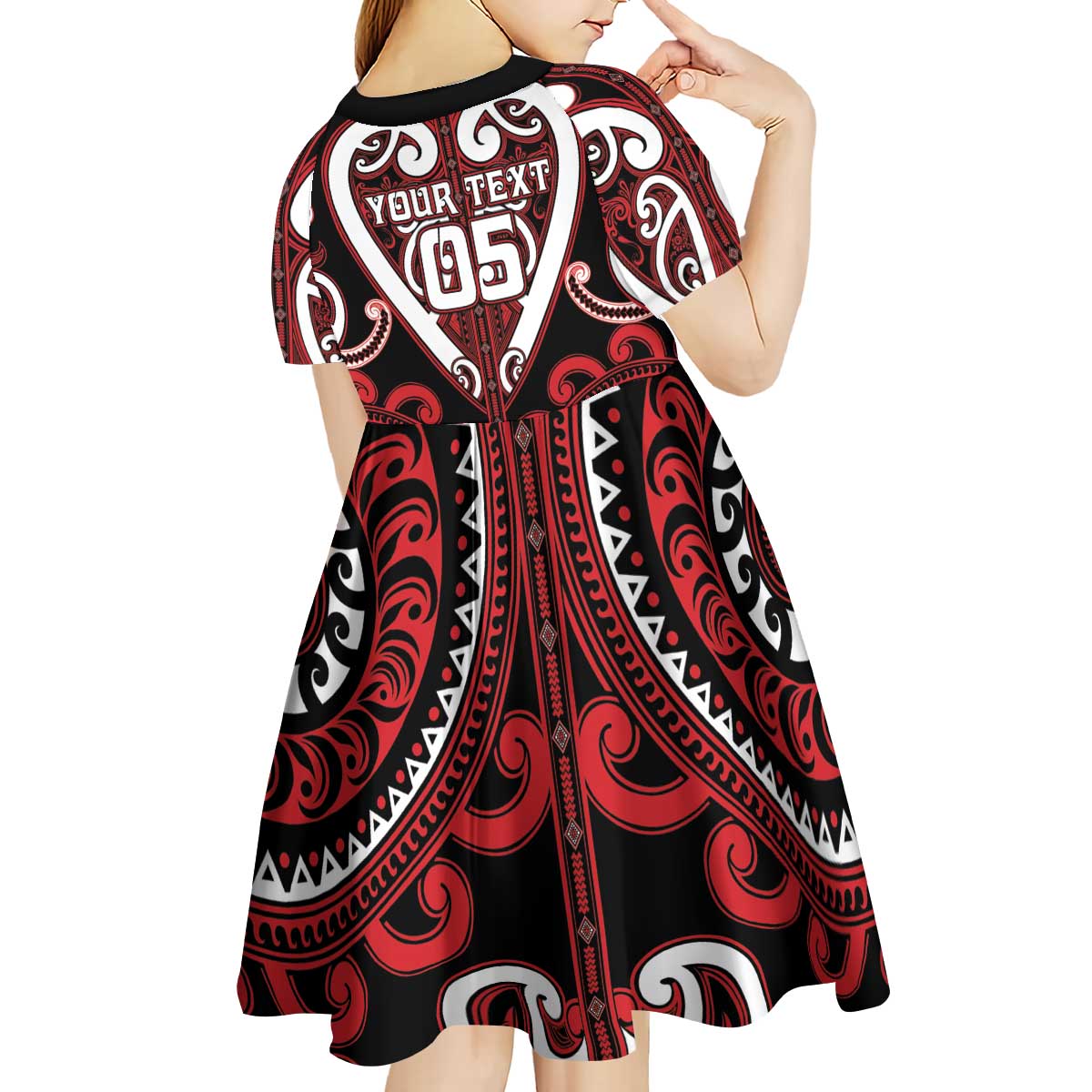 Custom Aotearoa Ngapuhi Kid Short Sleeve Dress Maori Tribal Pattern
