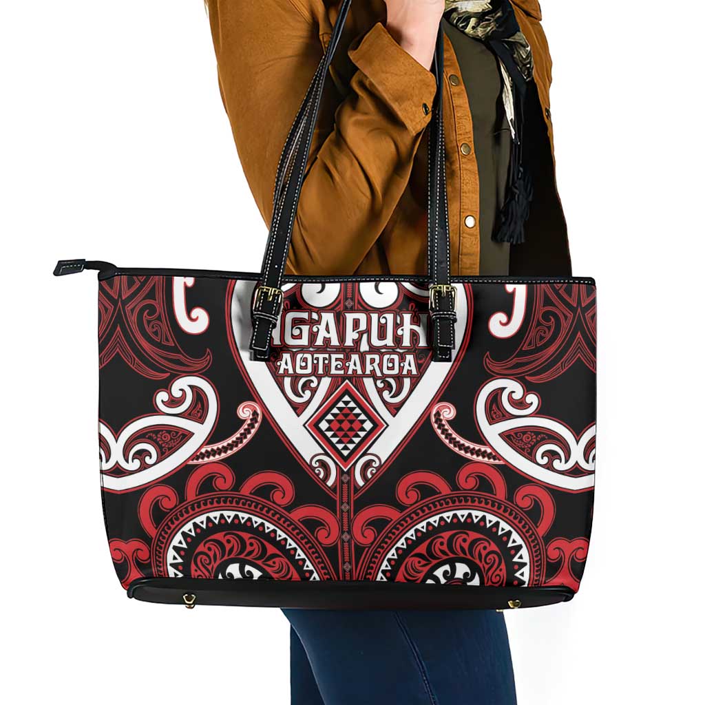 Aotearoa Ngapuhi Leather Tote Bag Maori Tribal Pattern LT05 - Polynesian Pride