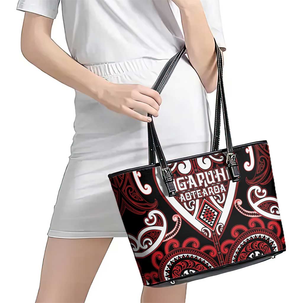 Aotearoa Ngapuhi Leather Tote Bag Maori Tribal Pattern LT05 - Polynesian Pride
