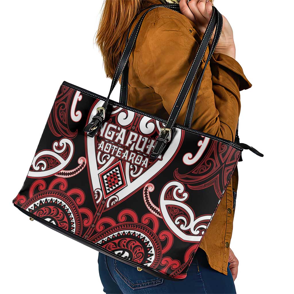 Aotearoa Ngapuhi Leather Tote Bag Maori Tribal Pattern LT05 - Polynesian Pride