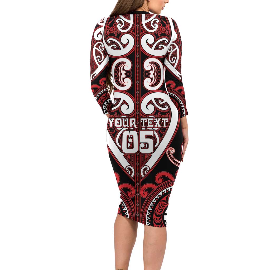 Custom Aotearoa Ngapuhi Long Sleeve Bodycon Dress Maori Tribal Pattern LT05 - Polynesian Pride