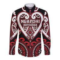 Custom Aotearoa Ngapuhi Long Sleeve Button Shirt Maori Tribal Pattern LT05 Unisex Red - Polynesian Pride