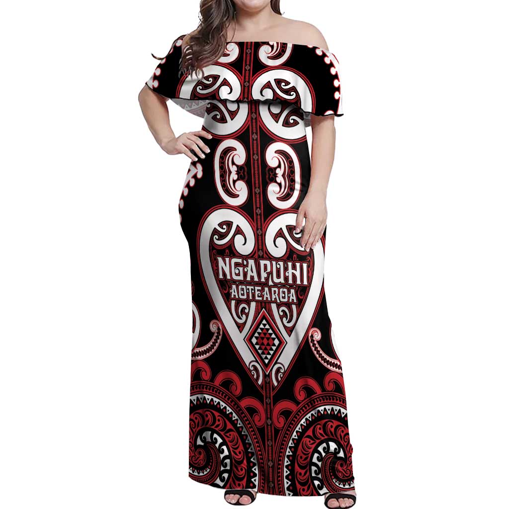 Custom Aotearoa Ngapuhi Off Shoulder Maxi Dress Maori Tribal Pattern LT05 Women Red - Polynesian Pride