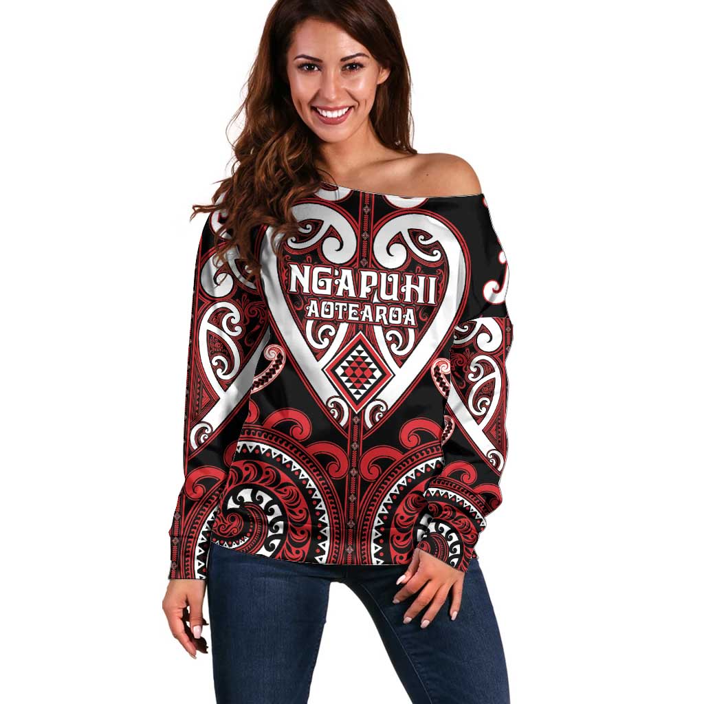 Custom Aotearoa Ngapuhi Off Shoulder Sweater Maori Tribal Pattern