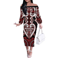 Custom Aotearoa Ngapuhi Off The Shoulder Long Sleeve Dress Maori Tribal Pattern