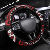 Aotearoa Ngapuhi Steering Wheel Cover Maori Tribal Pattern LT05 Universal Fit Red - Polynesian Pride