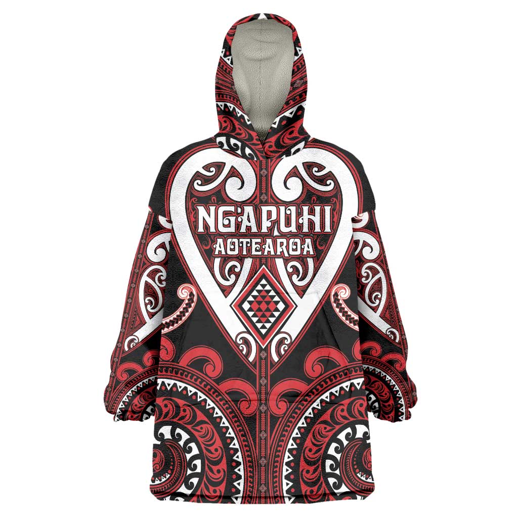 Custom Aotearoa Ngapuhi Wearable Blanket Hoodie Maori Tribal Pattern LT05 One Size Red - Polynesian Pride