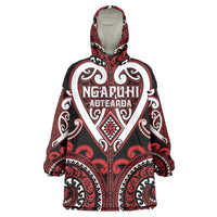 Custom Aotearoa Ngapuhi Wearable Blanket Hoodie Maori Tribal Pattern LT05 One Size Red - Polynesian Pride
