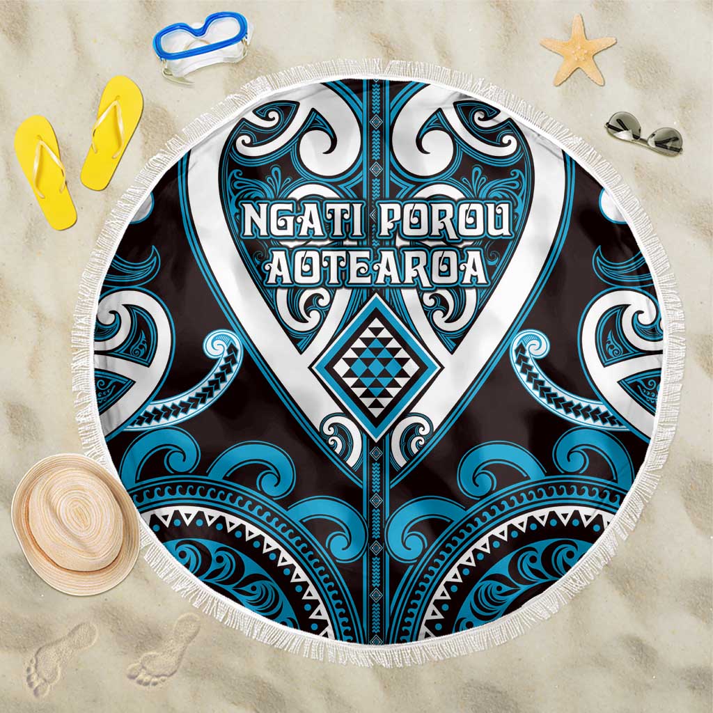 Aotearoa Ngati Porou Beach Blanket Maori Tribal Pattern LT05 One Size 150cm Blue - Polynesian Pride