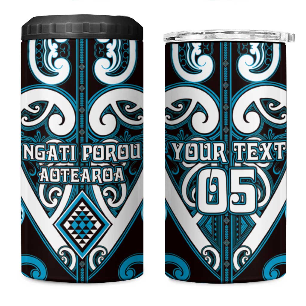 Custom Aotearoa Ngati Porou 4 in 1 Can Cooler Tumbler Maori Tribal Pattern LT05 One Size: 16 oz Blue - Polynesian Pride