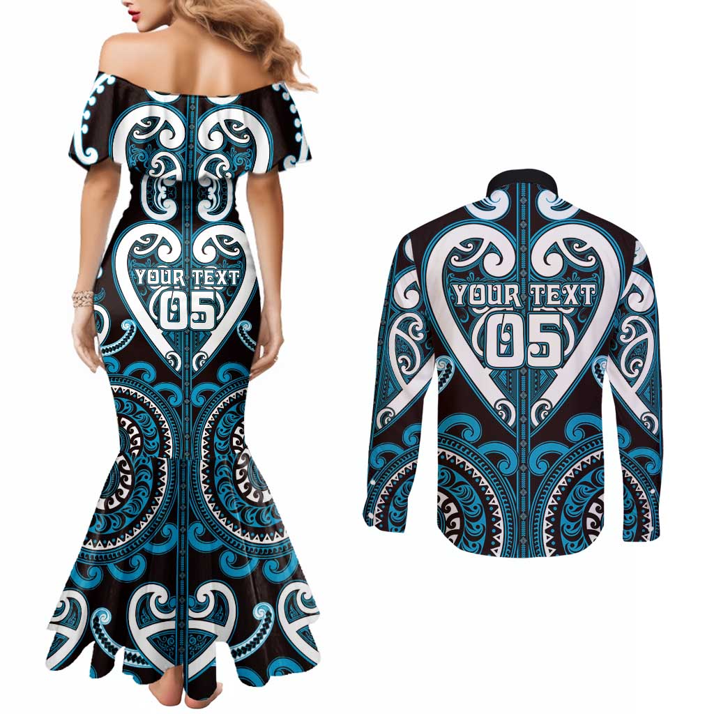 Custom Aotearoa Ngati Porou Couples Matching Mermaid Dress and Long Sleeve Button Shirt Maori Tribal Pattern LT05 - Polynesian Pride