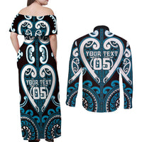 Custom Aotearoa Ngati Porou Couples Matching Off Shoulder Maxi Dress and Long Sleeve Button Shirt Maori Tribal Pattern LT05 - Polynesian Pride