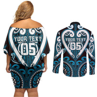 Custom Aotearoa Ngati Porou Couples Matching Off Shoulder Short Dress and Long Sleeve Button Shirt Maori Tribal Pattern LT05 - Polynesian Pride