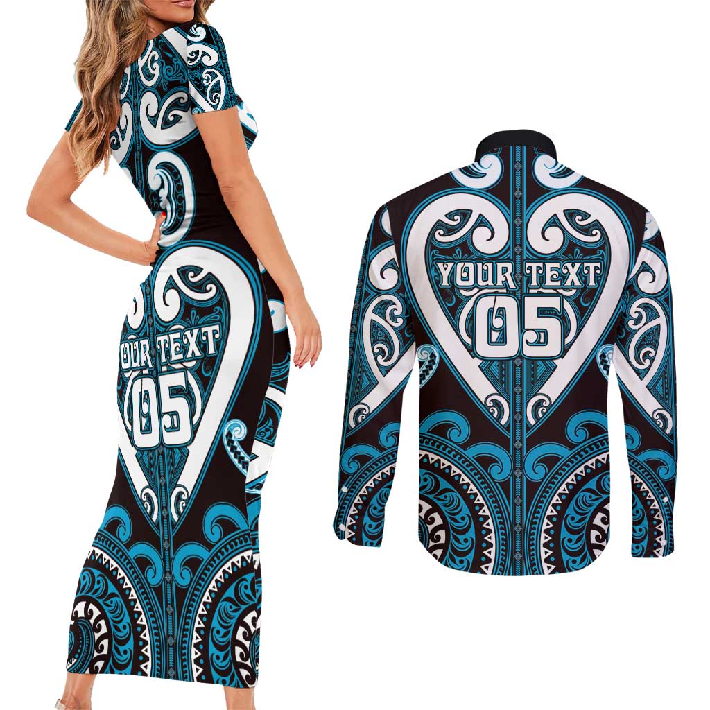 Custom Aotearoa Ngati Porou Couples Matching Short Sleeve Bodycon Dress and Long Sleeve Button Shirt Maori Tribal Pattern LT05 - Polynesian Pride