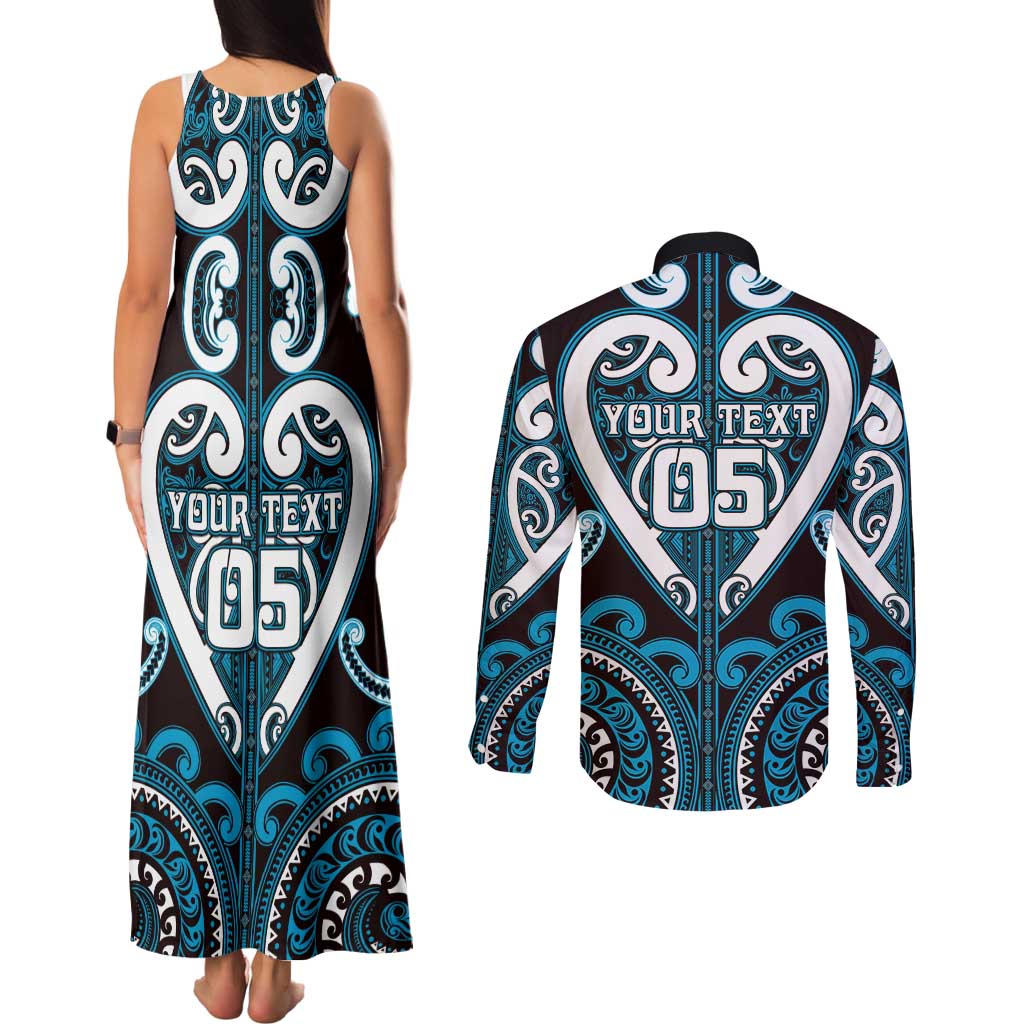 Custom Aotearoa Ngati Porou Couples Matching Tank Maxi Dress and Long Sleeve Button Shirt Maori Tribal Pattern LT05 - Polynesian Pride