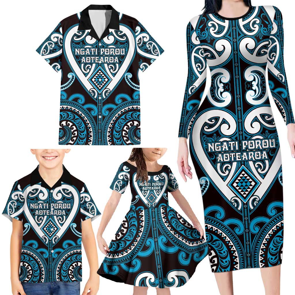 Custom Aotearoa Ngati Porou Family Matching Long Sleeve Bodycon Dress and Hawaiian Shirt Maori Tribal Pattern LT05 - Polynesian Pride
