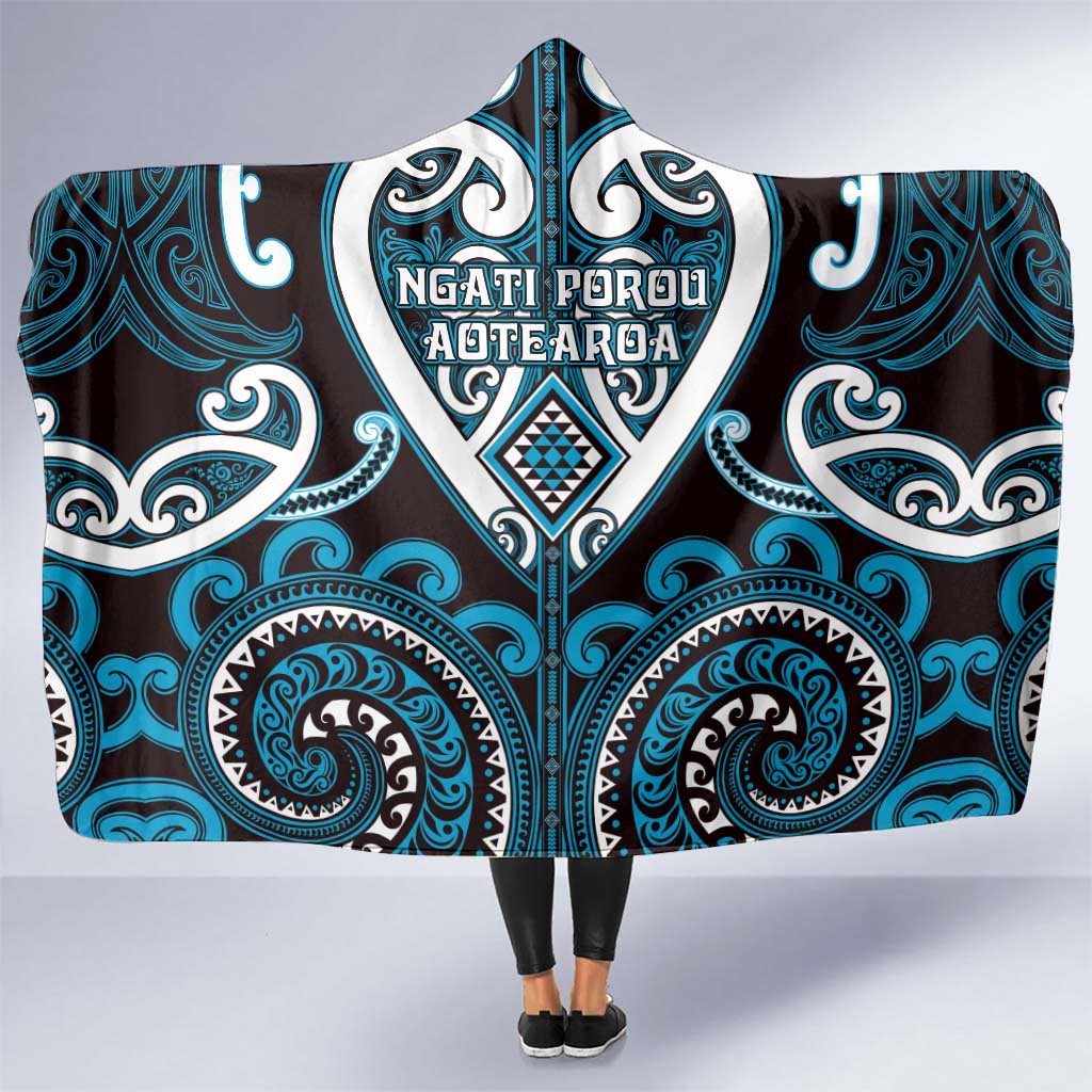 Aotearoa Ngati Porou Hooded Blanket Maori Tribal Pattern LT05 One Size Blue - Polynesian Pride