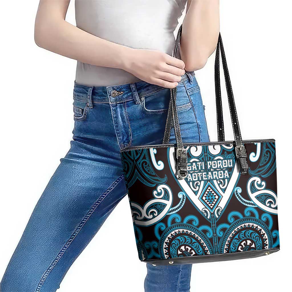 Aotearoa Ngati Porou Leather Tote Bag Maori Tribal Pattern