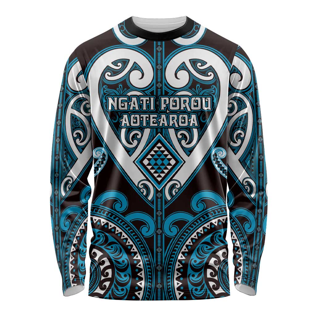 Custom Aotearoa Ngati Porou Long Sleeve Shirt Maori Tribal Pattern LT05 Unisex Blue - Polynesian Pride