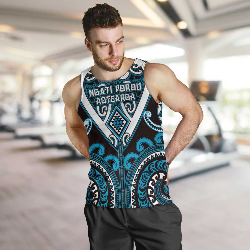 Custom Aotearoa Ngati Porou Men Tank Top Maori Tribal Pattern LT05 Blue - Polynesian Pride