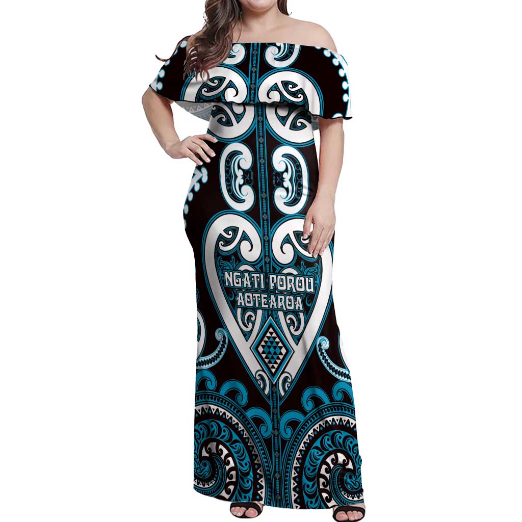 Custom Aotearoa Ngati Porou Off Shoulder Maxi Dress Maori Tribal Pattern