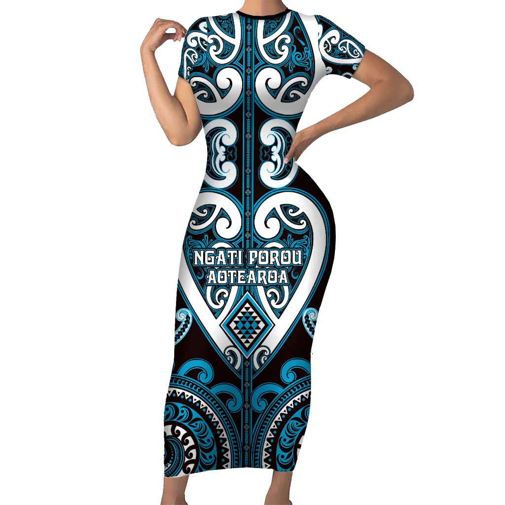 Custom Aotearoa Ngati Porou Short Sleeve Bodycon Dress Maori Tribal Pattern