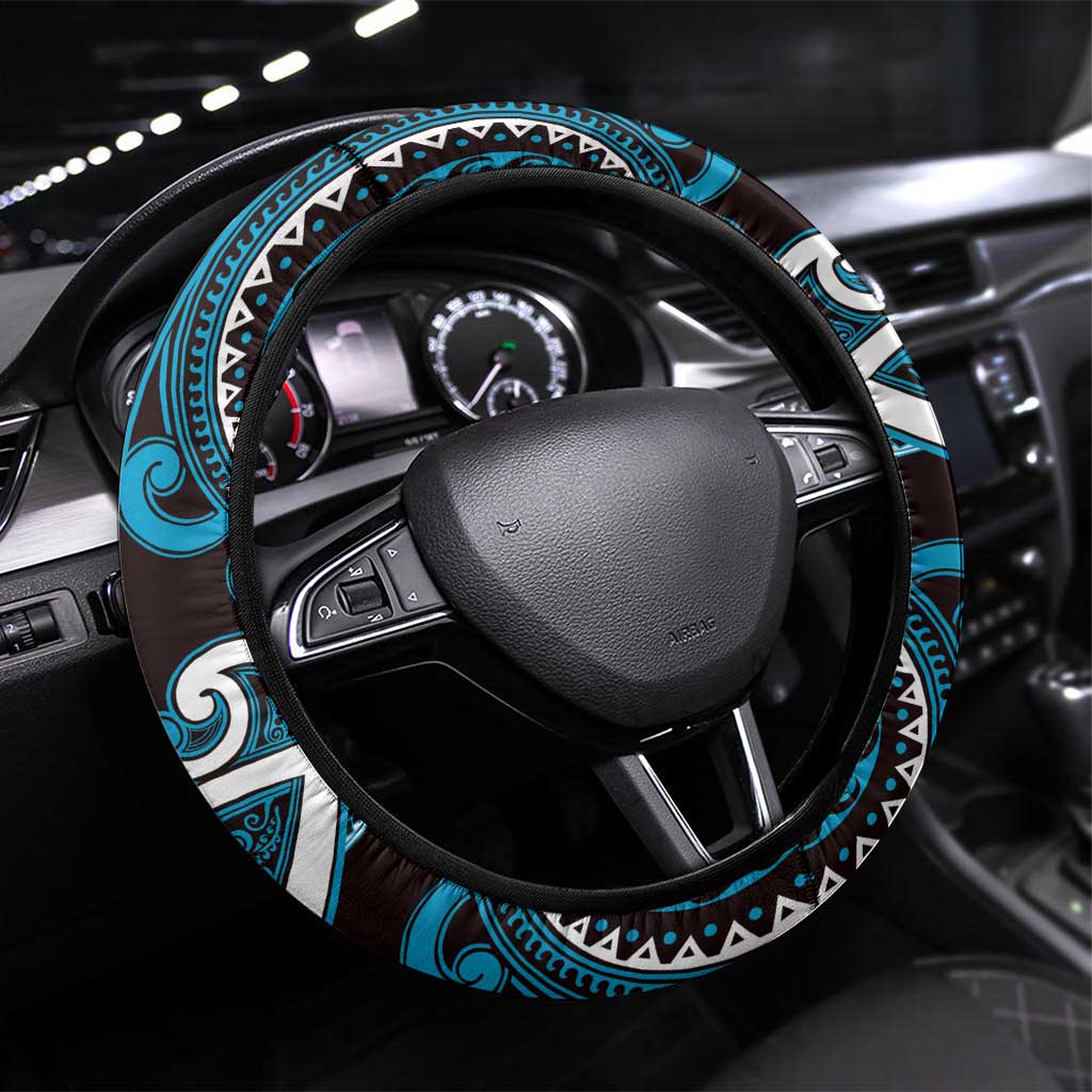 Aotearoa Ngati Porou Steering Wheel Cover Maori Tribal Pattern LT05 Universal Fit Blue - Polynesian Pride