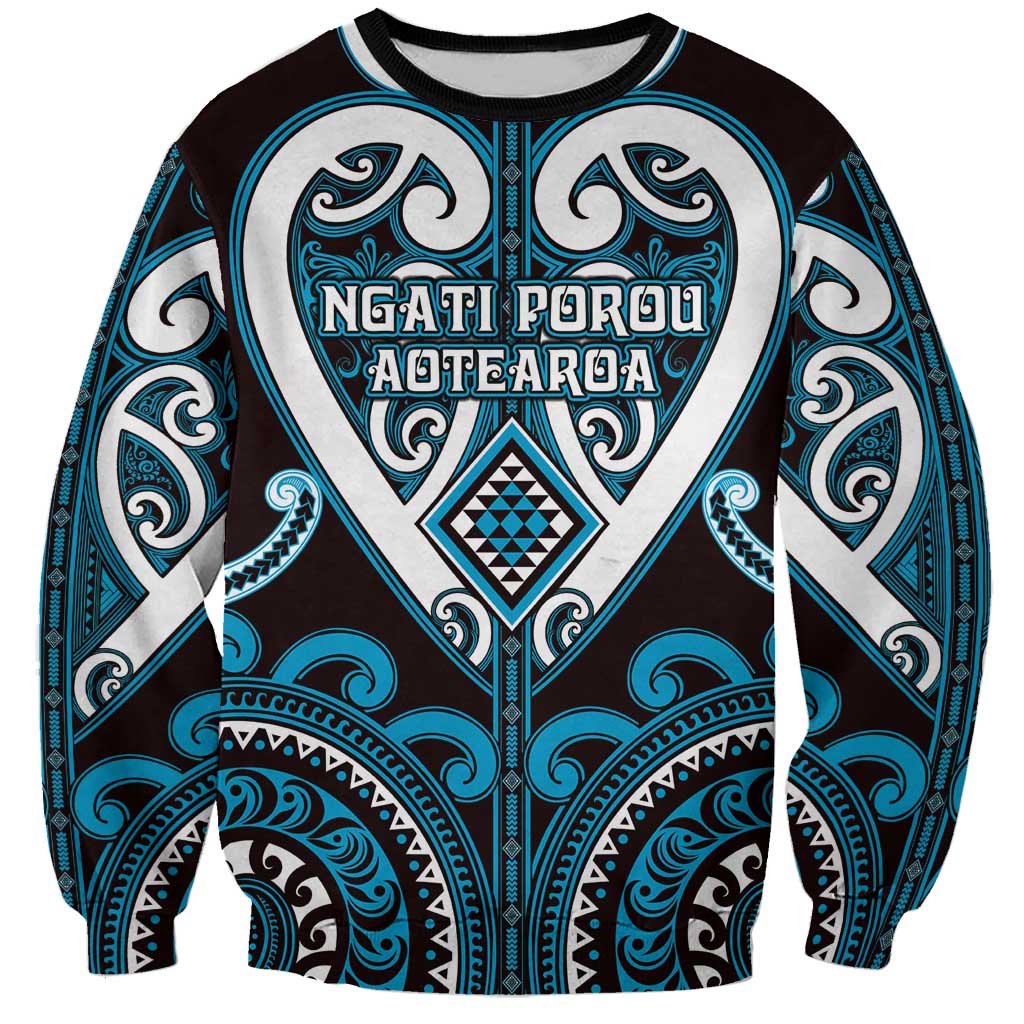 Custom Aotearoa Ngati Porou Sweatshirt Maori Tribal Pattern LT05 Unisex Blue - Polynesian Pride