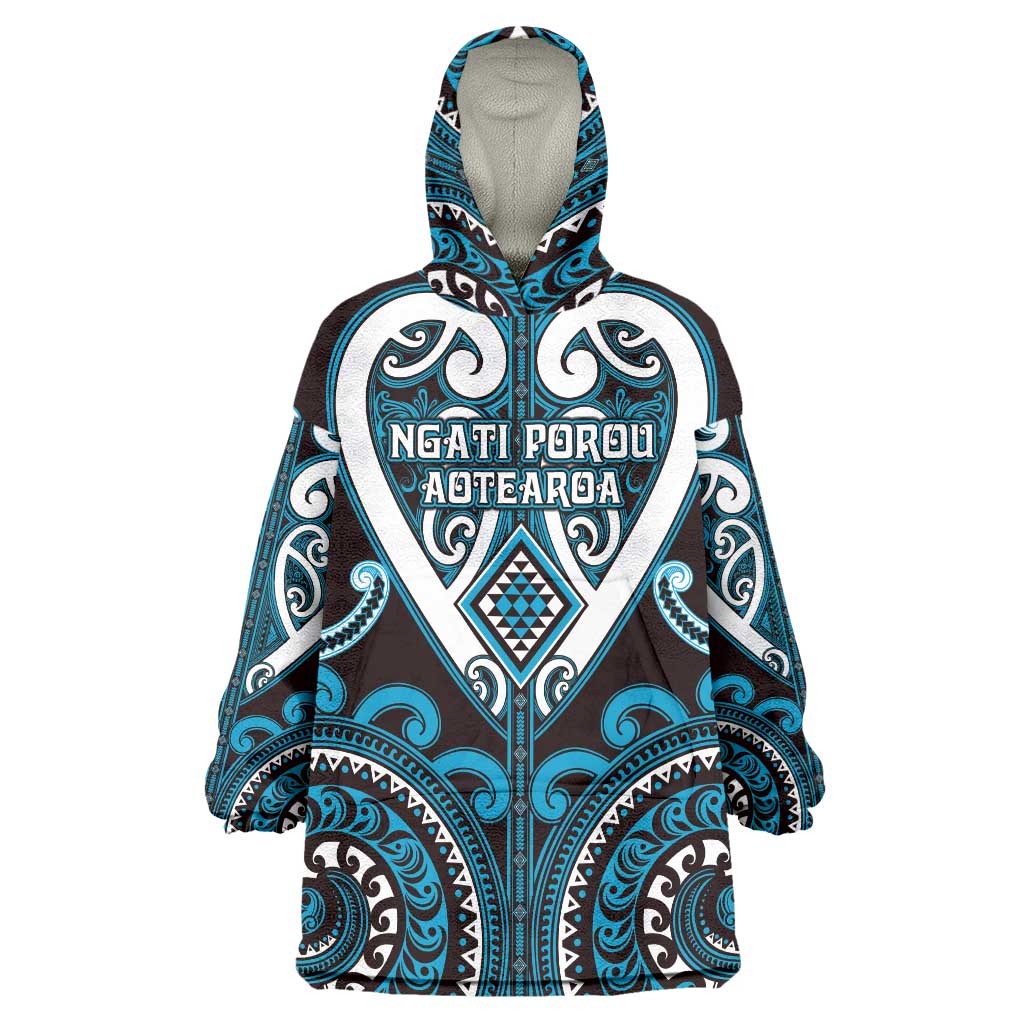 Custom Aotearoa Ngati Porou Wearable Blanket Hoodie Maori Tribal Pattern LT05 One Size Blue - Polynesian Pride