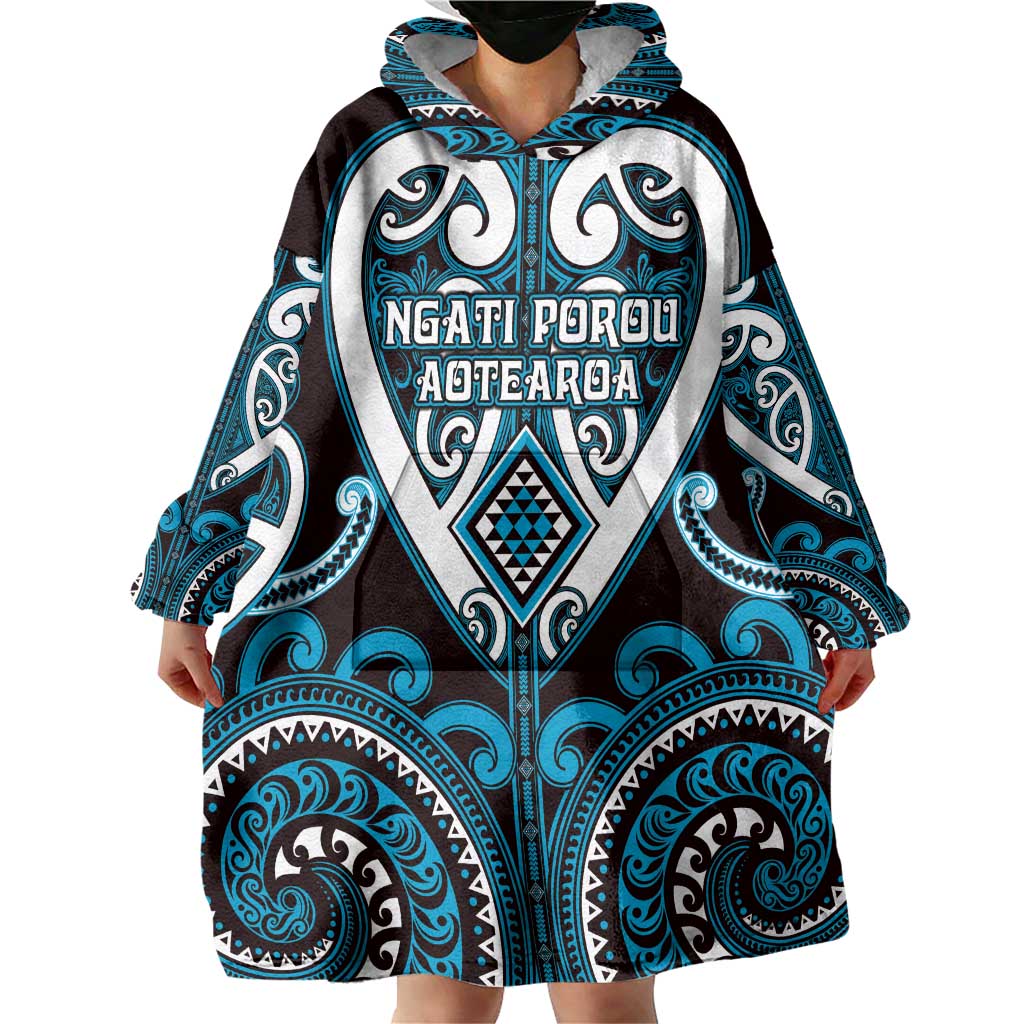 Custom Aotearoa Ngati Porou Wearable Blanket Hoodie Maori Tribal Pattern LT05 - Polynesian Pride