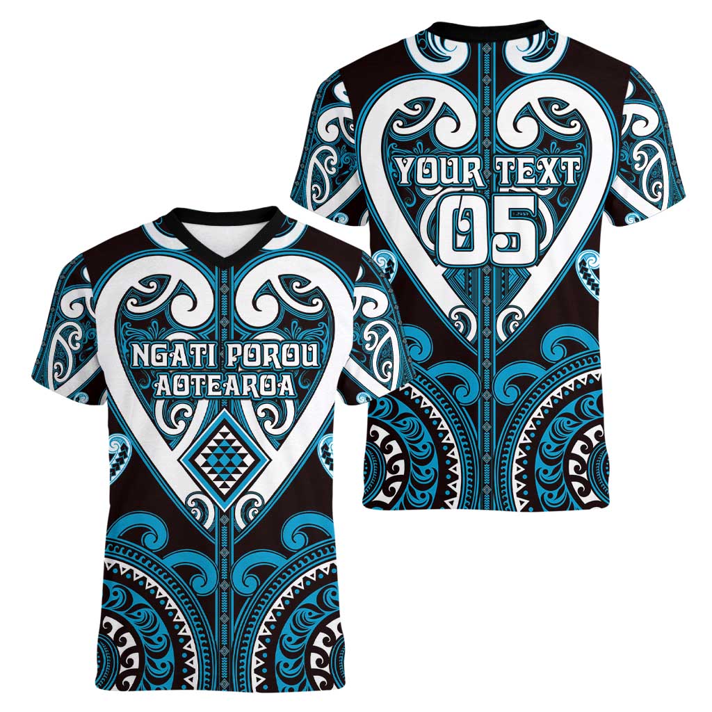 Custom Aotearoa Ngati Porou Women V-Neck T-Shirt Maori Tribal Pattern