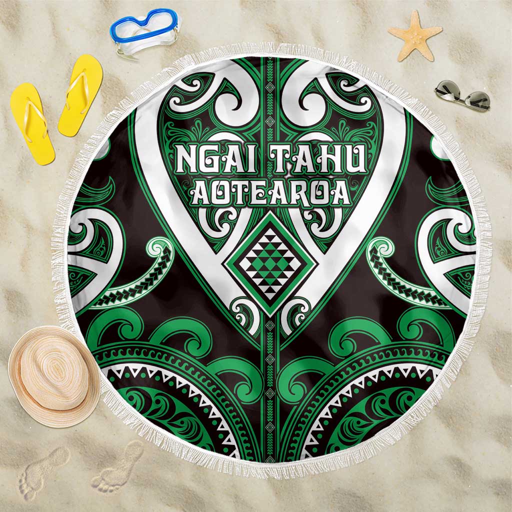 Aotearoa Ngai Tahu Beach Blanket Maori Tribal Pattern LT05 One Size 150cm Green - Polynesian Pride