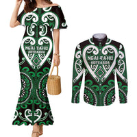 Custom Aotearoa Ngai Tahu Couples Matching Mermaid Dress and Long Sleeve Button Shirt Maori Tribal Pattern LT05 Green - Polynesian Pride