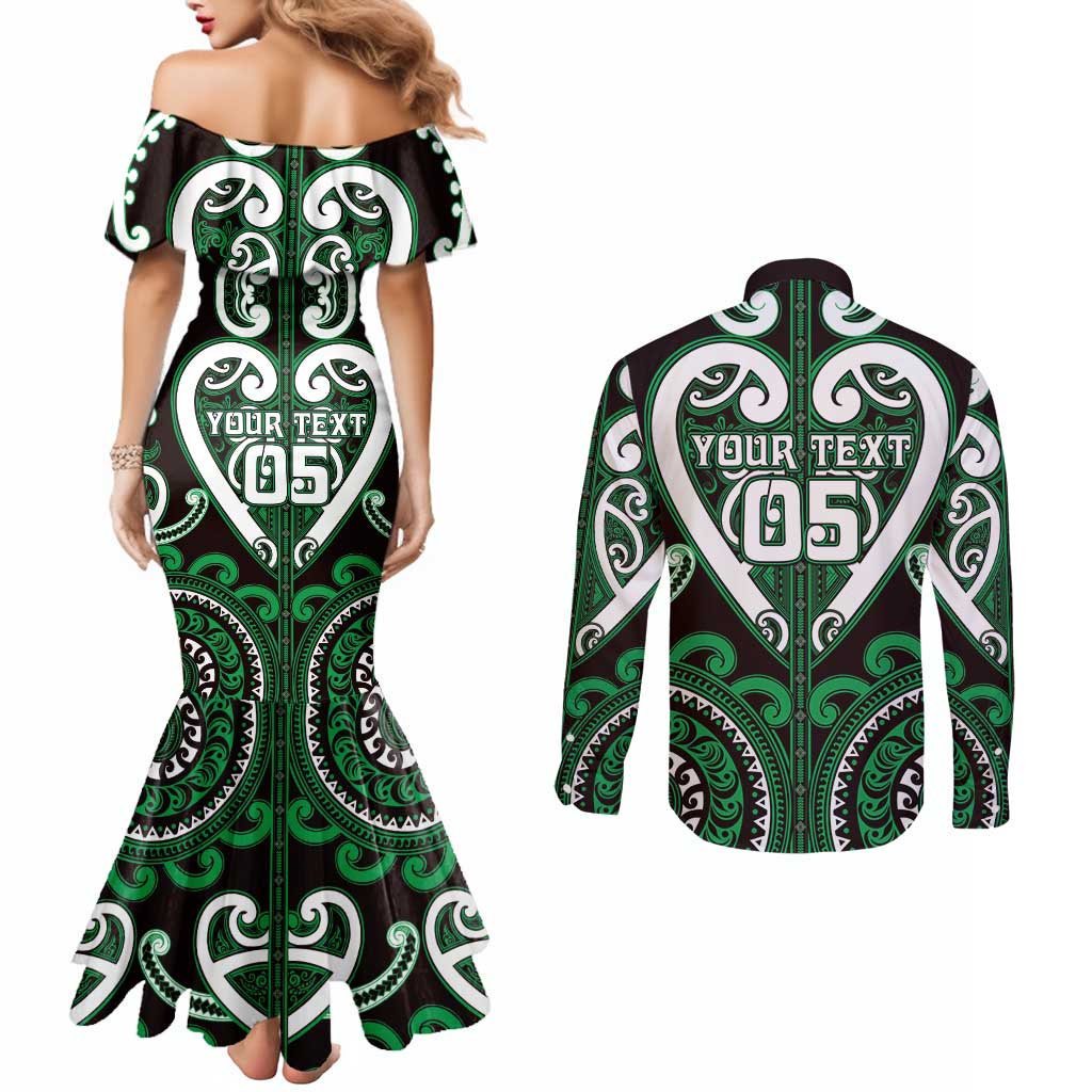 Custom Aotearoa Ngai Tahu Couples Matching Mermaid Dress and Long Sleeve Button Shirt Maori Tribal Pattern LT05 - Polynesian Pride