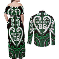 Custom Aotearoa Ngai Tahu Couples Matching Off Shoulder Maxi Dress and Long Sleeve Button Shirt Maori Tribal Pattern LT05 - Polynesian Pride