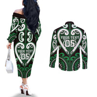 Custom Aotearoa Ngai Tahu Couples Matching Off The Shoulder Long Sleeve Dress and Long Sleeve Button Shirt Maori Tribal Pattern LT05 - Polynesian Pride