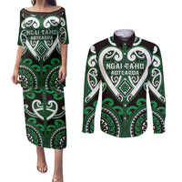 Custom Aotearoa Ngai Tahu Couples Matching Puletasi and Long Sleeve Button Shirt Maori Tribal Pattern LT05 Green - Polynesian Pride