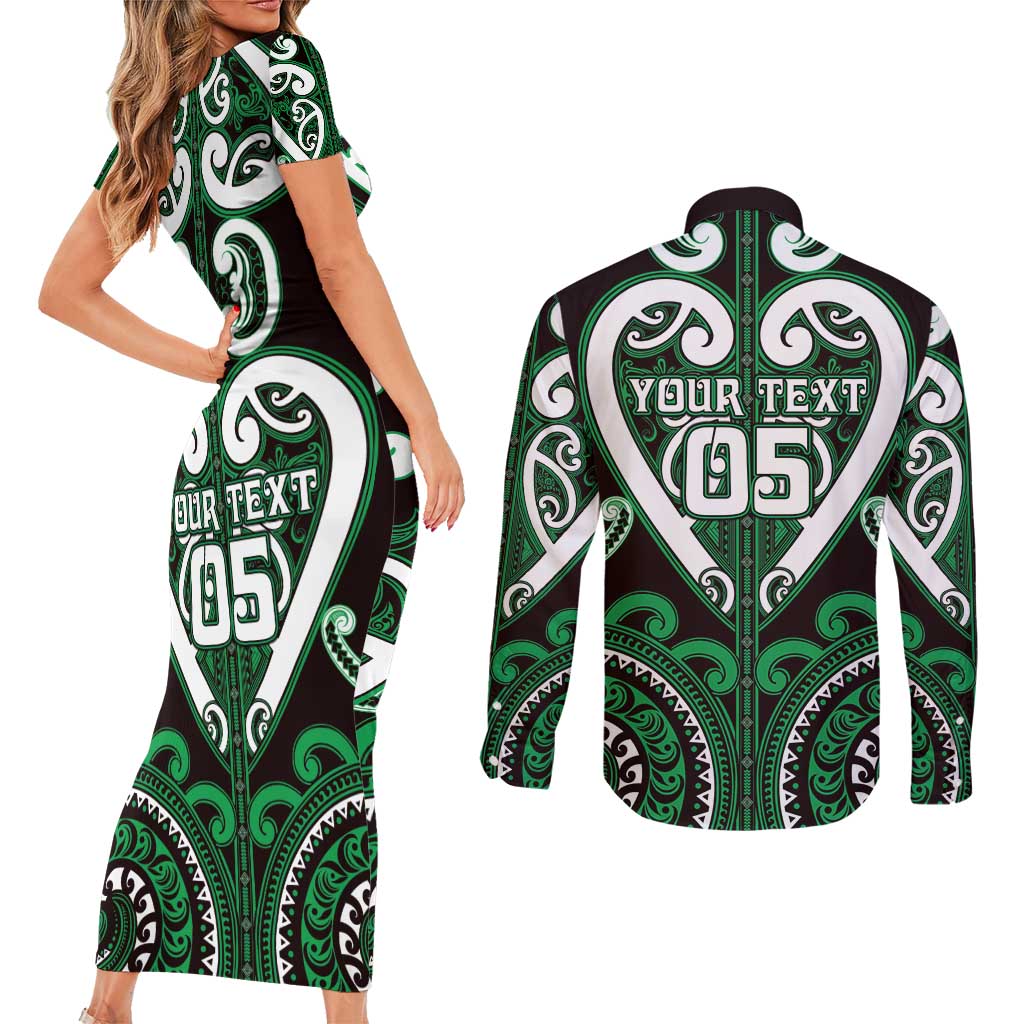 Custom Aotearoa Ngai Tahu Couples Matching Short Sleeve Bodycon Dress and Long Sleeve Button Shirt Maori Tribal Pattern LT05 - Polynesian Pride