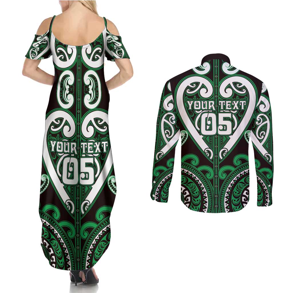 Custom Aotearoa Ngai Tahu Couples Matching Summer Maxi Dress and Long Sleeve Button Shirt Maori Tribal Pattern LT05 - Polynesian Pride