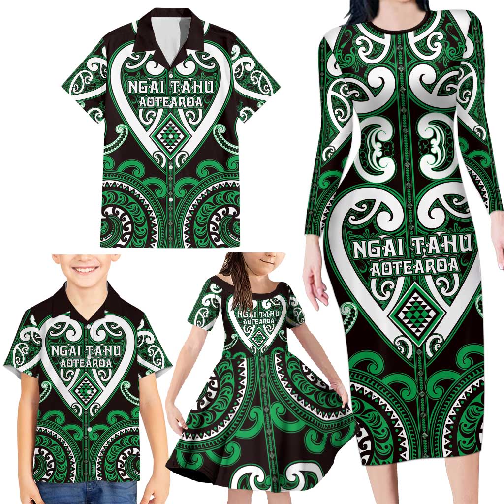 Custom Aotearoa Ngai Tahu Family Matching Long Sleeve Bodycon Dress and Hawaiian Shirt Maori Tribal Pattern LT05 - Polynesian Pride