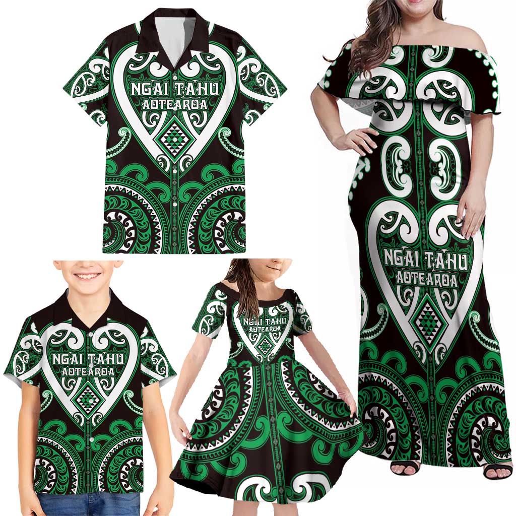 Custom Aotearoa Ngai Tahu Family Matching Off Shoulder Maxi Dress and Hawaiian Shirt Maori Tribal Pattern LT05 - Polynesian Pride