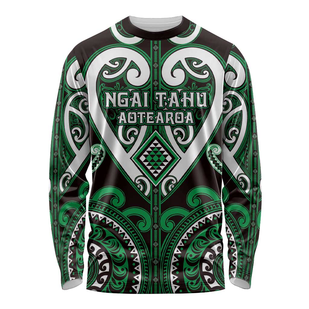 Custom Aotearoa Ngai Tahu Long Sleeve Shirt Maori Tribal Pattern LT05 Unisex Green - Polynesian Pride