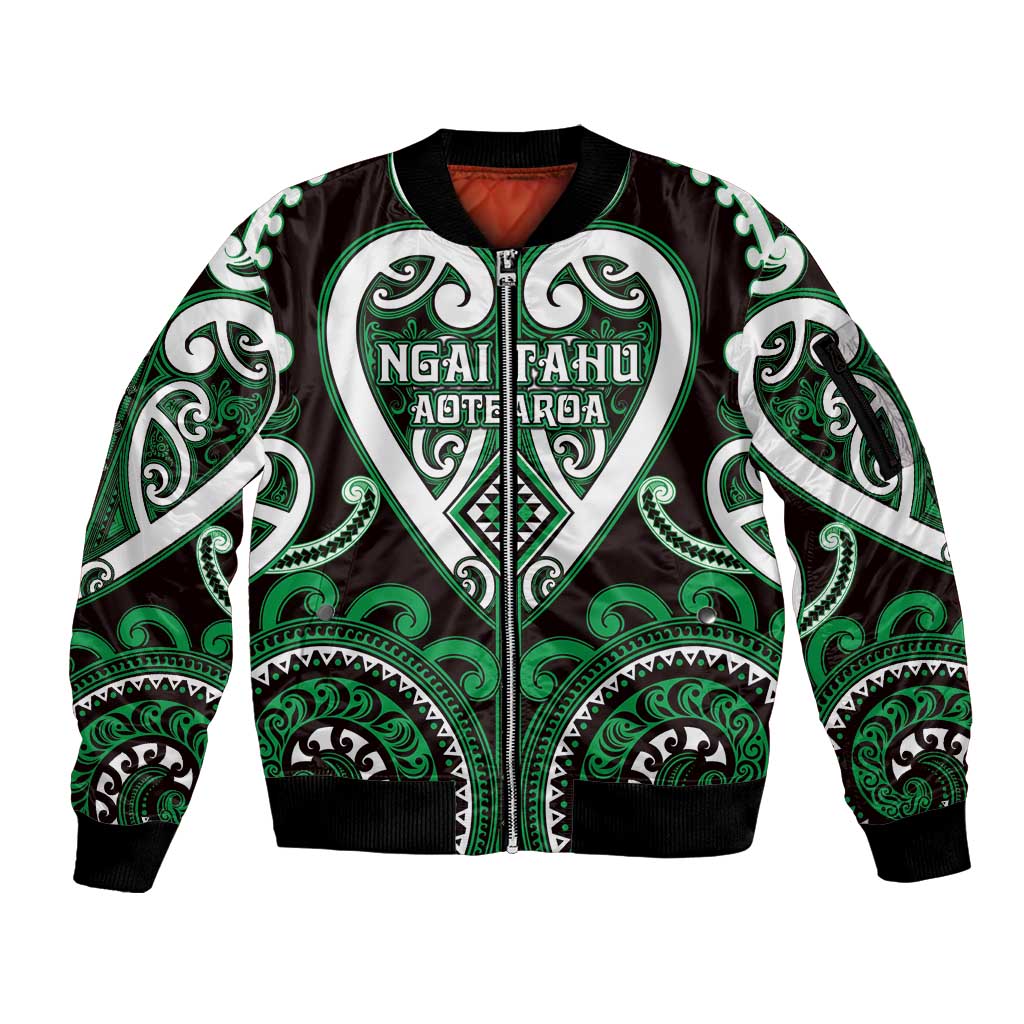 Custom Aotearoa Ngai Tahu Sleeve Zip Bomber Jacket Maori Tribal Pattern