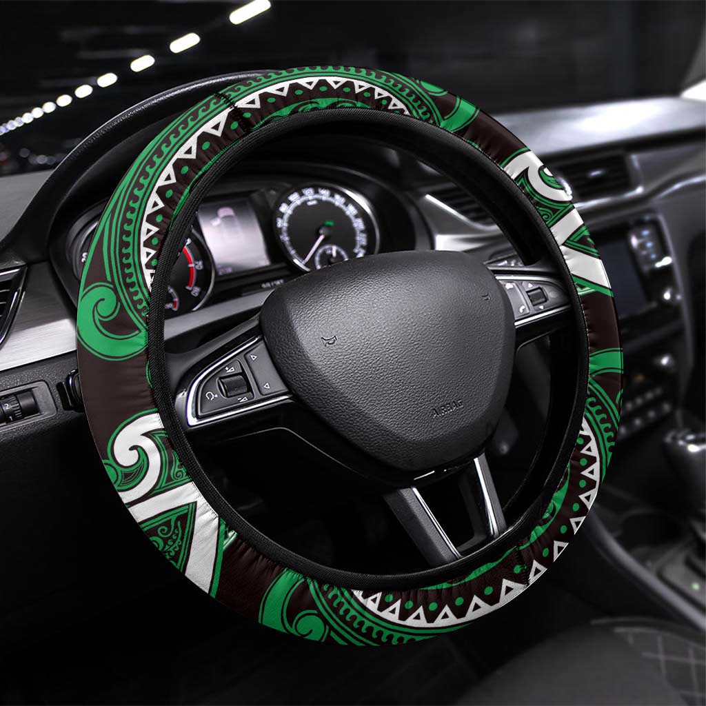 Aotearoa Ngai Tahu Steering Wheel Cover Maori Tribal Pattern LT05 Universal Fit Green - Polynesian Pride