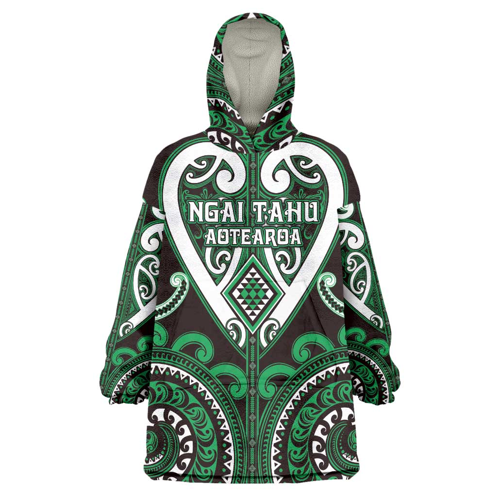 Custom Aotearoa Ngai Tahu Wearable Blanket Hoodie Maori Tribal Pattern LT05 One Size Green - Polynesian Pride
