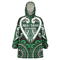 Custom Aotearoa Ngai Tahu Wearable Blanket Hoodie Maori Tribal Pattern LT05 One Size Green - Polynesian Pride